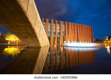 Katowice. Night view of the modern architecture of the city