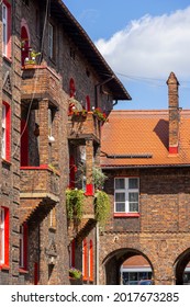 Katowice, Nikiszowiec, Poland - July 29, 2021 : Historic Housing Estate For Coal Miners From The Beginning Of The 20th Century. Built As A District Of Katowice Of Red Brick