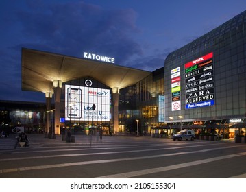 KATOWICE. POLAND. 14 AUGUST 2019 : Railway station and Galeria Katowicka in Katowice. Poland