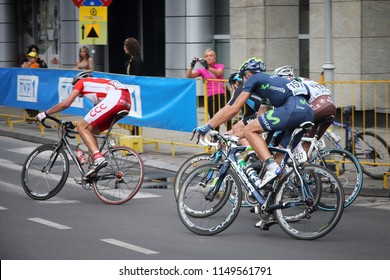 KATOWICE, POLAND - AUGUST 2, 2011: Cyclists Ride Stage 3 Of Tour De Pologne Bicycle Race In Katowice, Poland. TdP Is Part Of Prestigious UCI World Tour.