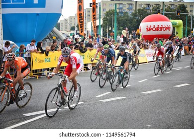 KATOWICE, POLAND - AUGUST 2, 2011: Cyclists Ride Stage 3 Of Tour De Pologne Bicycle Race In Katowice, Poland. TdP Is Part Of Prestigious UCI World Tour.