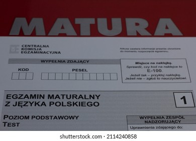 Katowice, Poland – January 27, 2022: Closeup Of Matura Exam Sheet.