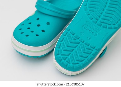 Katowice, Poland - May 05, 2021: Crocs Shoes Illustrative Editorial. Sandals With Isolated On White Background