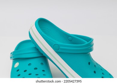 Katowice, Poland - May 05, 2021: Crocs Shoes Illustrative Editorial. Sandals With Isolated On White Background