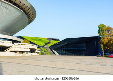 KATOWICE, POLAND - OCT 11, 2018: Spodek Hall Arena And The International Conference Centre. In December 2018 It Will Hold ONZ United Nations Framework Convention On Climate Change - COP24.