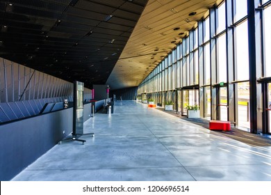 KATOWICE, POLAND - OCT 11, 2018: Interior Of The International Conference Centre Building. In December 2018 It Will Hold ONZ United Nations Framework Convention On Climate Change - COP24.