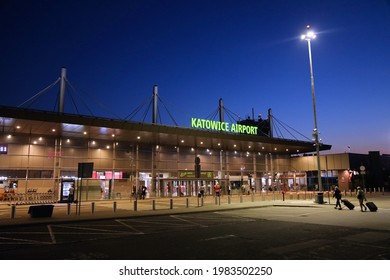 KATOWICE, POLAND - SEPTEMBER 16, 2020: Terminal building of Katowice Airport in Poland. Katowice is the 4th busiest airport in Poland (4.8 m annual passengers).