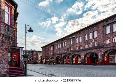 Katowice, Silesia, Poland, June 2021: Nikiszowiec - Historic Coal Miners Settlement And District Of Katowice. Traditional Workers' Housing Estate And Town Square