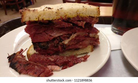 Katz Delicatessen Pastrami Sandwich Closeup