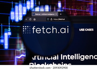 KAUFBEUREN, GERMANY - November 27, 2021. Fetch.ai Company Logo On A Website, Seen On A Computer Screen Through A Magnifying Glass.