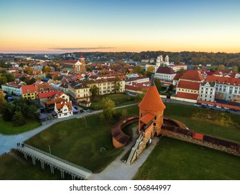 Kaunas, Lithuania: Aerial Top View Of Old Town And Castle