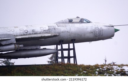 Kaunas, Lithuania - December 15, 2021: Old Bombardier Aircraft Ar 6th Fort Of Kaunas Fortress