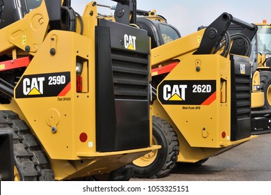 Kaunas, Lithuania - March 23: Caterpillar heavy duty equipment vehicle and logo on March 23, 2018 in Kaunas, Lithuania. Caterpillar is a leading manufacturer of construction equipment.