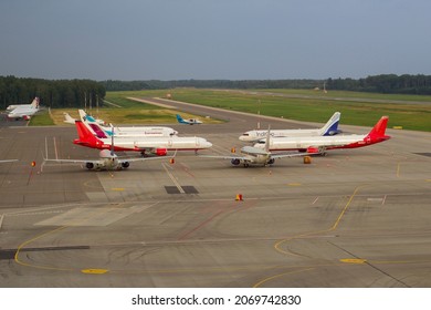 KAUNAS, LITHUANIA – MAY, 2021: Planes In The Kaunas Airport.