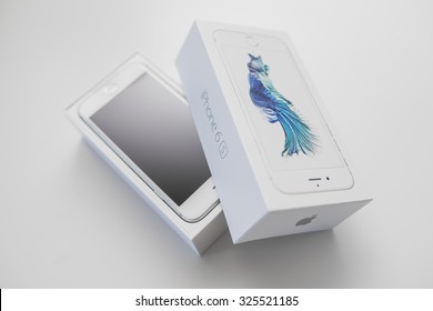 KAUNAS, LITHUANIA - OCTOBER 09, 2015: Unboxing new Apple iPhone 6S. Isolated on white.