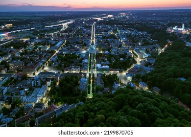 Kaunas Old Town Center At Sunset.  St. Michael The Archangel's Church Or The Garrison Church, Soboras In Kaunas. Liberty Boulevard. Laisves Aleja. Kaunas. Lithuania. 2022.09.09