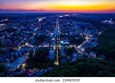 Kaunas Old Town Center At Sunset.  St. Michael The Archangel's Church Or The Garrison Church, Soboras In Kaunas. Liberty Boulevard. Laisves Aleja. Kaunas. Lithuania. 2022.09.09