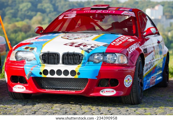 KAUNAS SEP 19: BMW E46 M3 sports-rally car on Sep. 19,\
2014 in Kaunas, Lithuania. The BMW M3 is a high-performance version\
of the BMW 3-Series, developed by BMW\'s in-house motorsport\
division, BMW M.