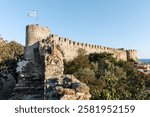 Kavala city Greece, 12.8.24 Panoramic view of from the Byzantine fortress or castle, near Panagia church, sunset colors.