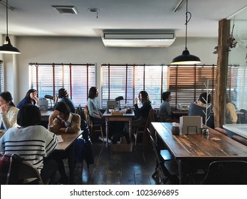 Kawagoe, Japan - December 5, 2017: Lightning cafe serves fresh roasted coffee, homemade food and bakery. This cozy cafe decoration makes the customer feel relaxing. It's a good place to eat and chat. - Shutterstock ID 1023696895