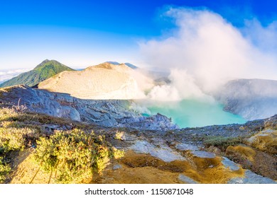 Kawah Ijen, volcanic crater with Sulfur lake in East Java, Indonesia