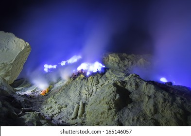 Kawah Ijen Volcano, East Java - Blue Sulfur Flames.