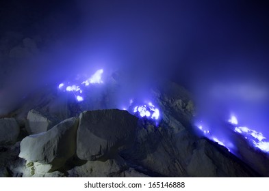 Kawah Ijen Volcano, East Java - Blue Sulfur Flames.