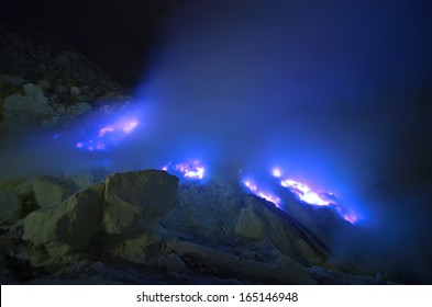 Kawah Ijen Volcano, East Java - Blue Sulfur Flames.