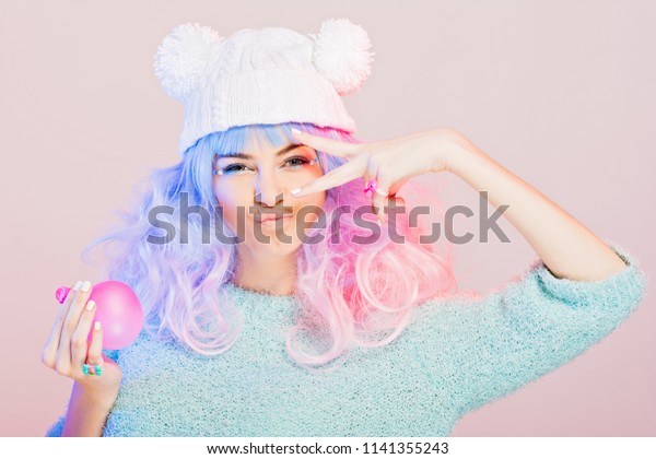 Kawaii Fashion Young Woman Pink Purple Stock Photo Edit Now