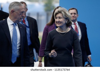 Kay Bailey Hutchison, United States Permanent Representative To NATO Arrives On The Second Day Of 2018 NATO Summit On July 12, 2018 In Brussels, Belgium