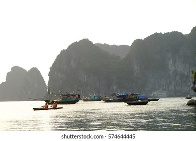 Kayak Along The Bay. Halong Bay, Hanoi Veitnam