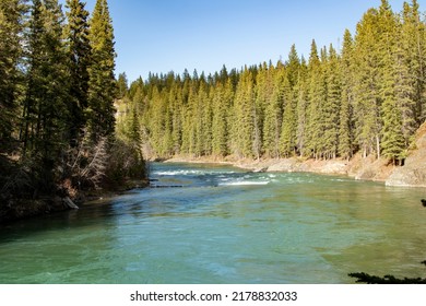 Kayak Rapids Set Up Near Canoe Meadows In Kananaskis Country Near Banff National Park And Canmore Alberta In The Canadian Rocky Mountains.