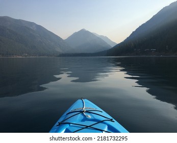 Kayak In Wallowa Lake With View Of Mountains