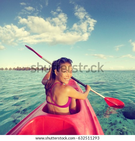 kayak woman having fun kayaking tropical stock photo edit now