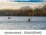 Kayakers on the Backwater of Tisza at Martely