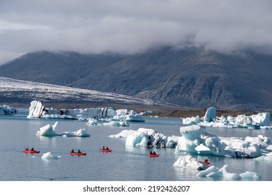 Kayaking in Jökulsárlón Glacier Lagoon within Vatnajökull National Park - Shutterstock ID 2192426207