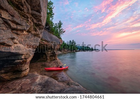 Kayaking Lake Superior Caves near Munising, Michigan. 