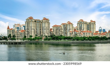 Kayaking near Water Sports Centre of Singapore Sports Hub. It is a sports and recreation district in Kallang, Singapore. 