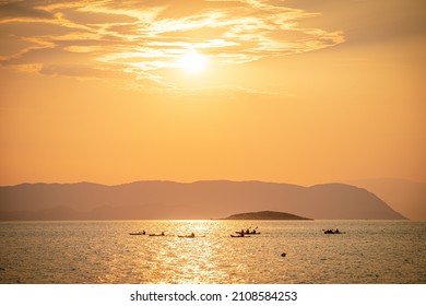 Kayaking off the coast of Skopelos (Mamma Mia Island) at sunset