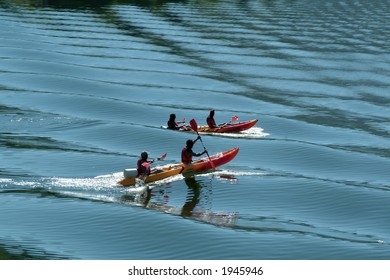 Kayaking on blue waters of the river