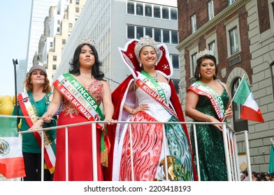 Kayla, Maria And Aurora Are Seen On A Parade Float During The Annual Mexican Day Parade Along Madison Avenue In New York City On Sept 18, 2022.