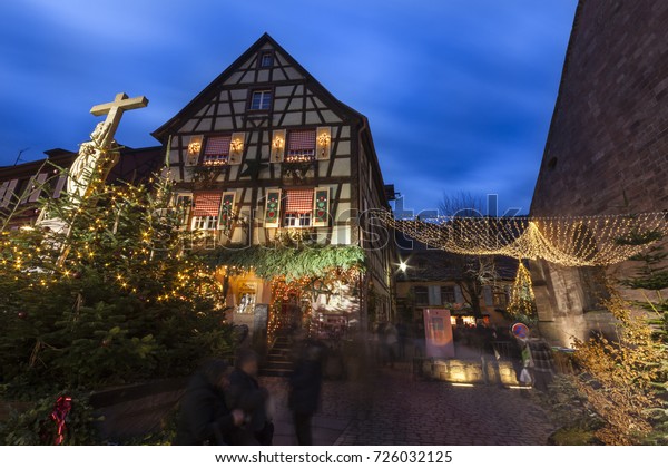 Kaysersberg Christmas Market Alsace Houses Decorated Stock Photo