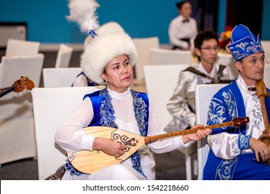 Kazakh Folk Ensemble Plays Traditional Instruments Stock Photo ...