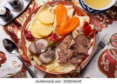 Kazakh national dish of meat and dough Beshbarmak