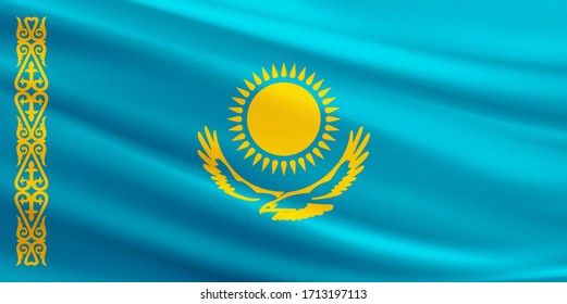 Kazakhstan flag with fabric texture