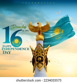 Kazakhstan Independence Day Poster on a blurred background. 16 December 1991 - Shutterstock ID 2234033573