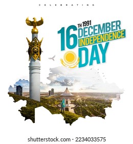 Kazakhstan Independence Day Poster on a blurred background. 16 December 1991 - Shutterstock ID 2234033575