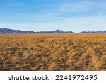 Kazakhstan steppe autmn landscape. Dry grass and mountains