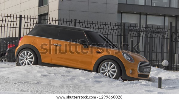 Kazakhstan, Ust-Kamenogorsk - 20 January, 2019.\
Mini Cooper 3 Door (advertising\
model).