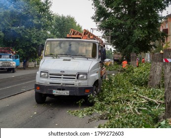 Kazakhstan, Ust-kamenogorsk, August 10, 2020 ZIL 5301. Bucket Truck. Tree Cutting                           